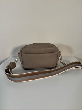 Crossbody Camera Bag in Taupe with Striped Strap